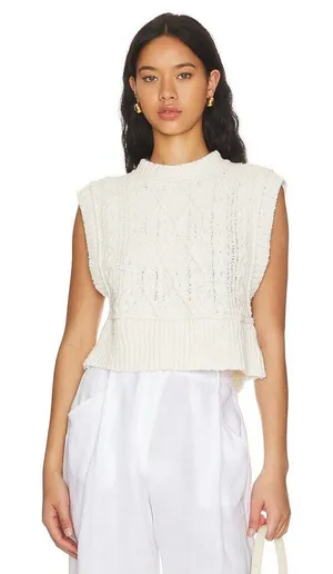 Free People Ivory Knit Rowan Sleeveless Sweater Vest Womens Medium Boxy Boho $78 thumbnail 1