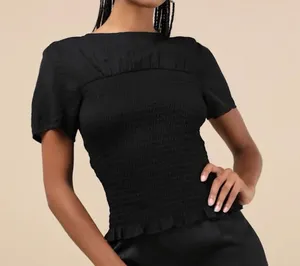 NWT Lulus Women’s Cultivated Aura Black Smocked Dolman Sleeve Top Blouse Size M thumbnail 1