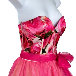 Sherri Hill Y2K VTG Bright Pink Floral Silk Tulle Tutu Prom Dress Size 4 thumbnail 7