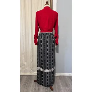 Bohemian Solemio Maxi Skirt M Black White Floral Striped Double Slit‎ Crochet thumbnail 4