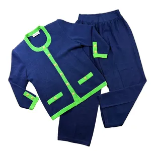 Vintage Gondine 2 Pc Knit Cardigan Pants Set Navy Green Shoulder Pads EUC thumbnail 1