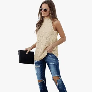 Berryou Women Lace Crochet Hollow Out Tank Tops Casual Sleeveless Shirt Size M thumbnail 3