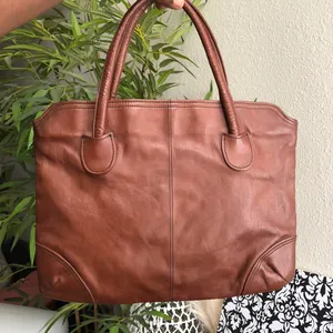 Vintage Brown leather briefcase style shoulder hand tote bag purse satchel 1990s thumbnail 1