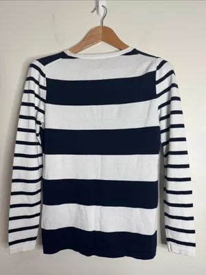 Tommy Hilfiger Classic Navy&White Nautical Striped V-neck Cotton Sweater size S thumbnail 2