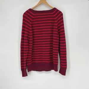GAP Red Burgundy Striped Cable Knit Long Sleeve Crew Neck Sweater Size XL Cozy‎ thumbnail 2