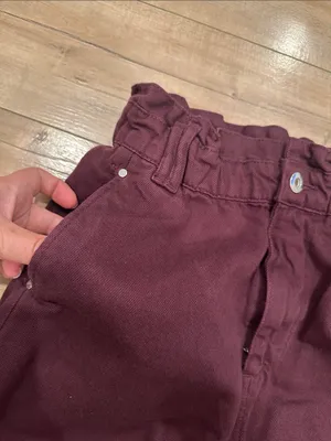 Zara Burgundy Wine Paperbag Elastic Waist Pants Sz 6 thumbnail 5