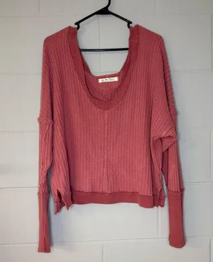 Free People We The Free New Magic Waffle Knit Thermal Long Sleeve Top in Cowboy Size Large thumbnail 3