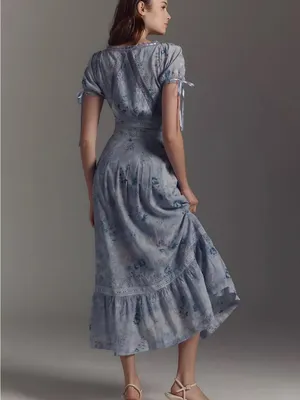 Anthropologie Lace Trim Floral Maxi Dress Large NWT Blue Cottagecore thumbnail 3