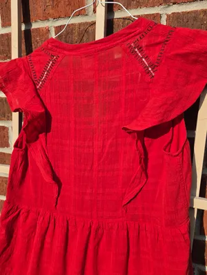 Knox Rose Red Floral Embroidered V-Neck Flutter Sleeve Dress | Size M thumbnail 10