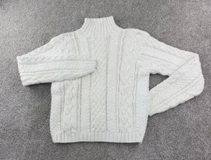 J.Crew Cable Knit Sweater Large Cream‎ Mock Neck Cotton Fisherman Runs Small thumbnail 1