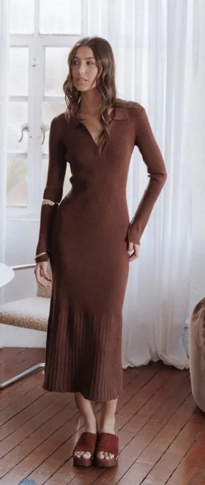 Petal & Pup Brown Makenna Knit Dress MIDI NWT Size S / M thumbnail 1
