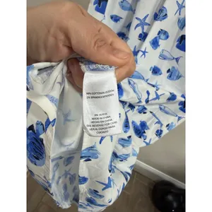 Rachel Zoe Blue White Tropical Fish Starfish Print Tiered Midi Shirt Dress XL thumbnail 6