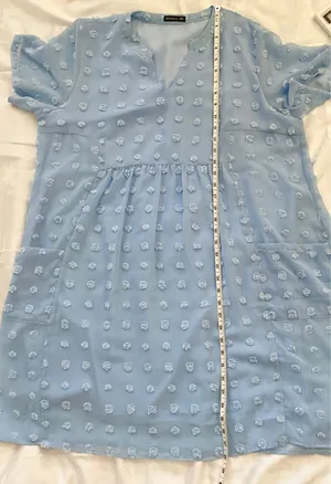 Miholl Dress XXL Women’s Light Blue Pom Pom Swiss Dot Flowy Pockets Empire Waist thumbnail 5
