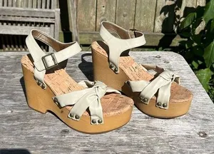 Kork-Ease Women's Dawson Wedge Platform Sandals Off White Size 9‎ thumbnail 1