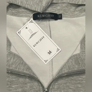 Gray oversized modern sporty chic simple travel hoodie 1/4 zipper pockets NWT M thumbnail 10