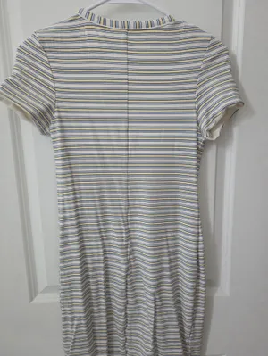 Oh Polly Cream and Blue Striped Mini Dress Size L thumbnail 3