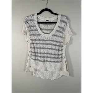 Free People Cream Grey Striped Chunky Knit Sweater Womens S Beachy Boho Summer thumbnail 10