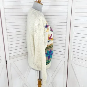 Vintage Rafferty 80s‎ 90s Floral Chunky Knit Sweater Ivory Large Crewneck thumbnail 3
