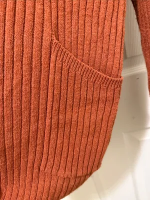 Free People Movement Medium Rust Orange Ribbed Button-Front Women's Cardigan. thumbnail 7