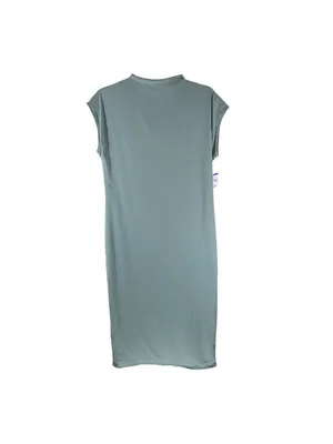 Open Edit Funnel Neck Midi Dress Cap Sleeve Stretch Green L thumbnail 2