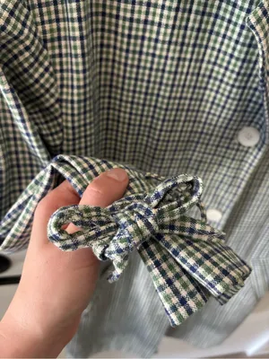 Zara Green Plaid Bow Cuff Coat Sz S Preppy Like New thumbnail 7
