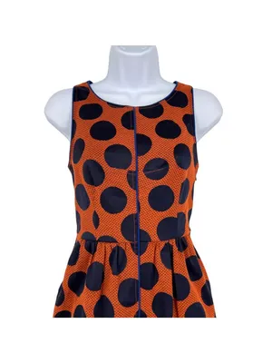 Maeve Rokin Polka Dot Preppy Retro Crossback Dress Orange Blue Size 0 thumbnail 2
