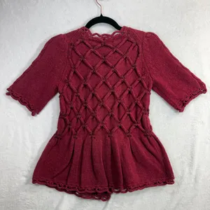 Leifsdottir XS Lisel Cardigan‎ Burgundy Wool Knit Peplum Goblin Viking Valentine thumbnail 5