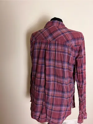 Garage plaid Button-Up Tunic Shirt in Maroon and Purple thumbnail 3