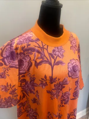 Oversized orange with purple flowers super fun dress thumbnail 3
