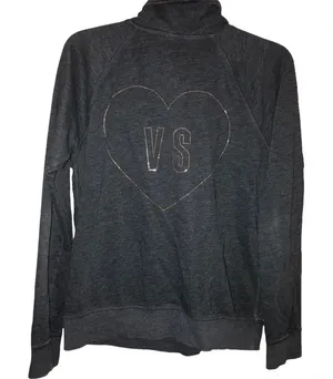 Victoria’s Secret Rhinestone Heart Full Zip Sweatshirt Grey Medium‎ thumbnail 1
