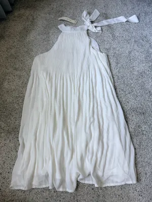 She+Sky Pleated Halter Mini Dress with Tie Neck thumbnail 1