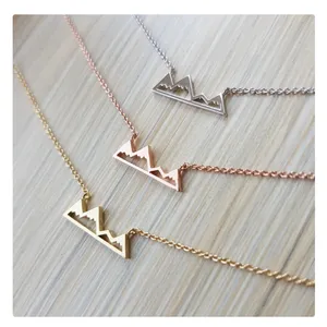 NEW Yellow Gold Plated Snowy Mountain Bar Pendant Necklace, 16-18”‎ thumbnail 5