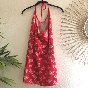 No Bo 2000s y2k halter neck Red and white butterfly halter bodycon dress thumbnail 2