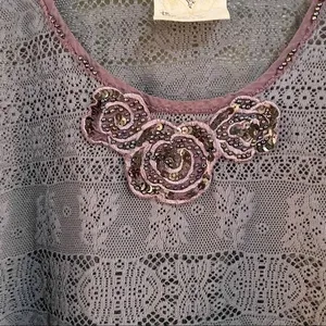 Vintage Free People Cropped Floral Laser-Cut Lace Lagenlook Tank Size XS Purple thumbnail 4