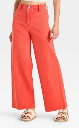 Universal Threads Bright Coral wide leg sailor denim dark wash thumbnail 1