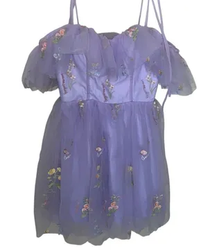 Boutique Lavender Floral Embroidered Tulle Mini Dress thumbnail 1