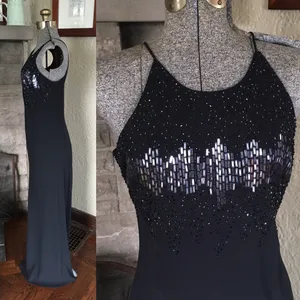 Vintage 90s Beaded Black Floor Length Formal Dress thumbnail 3