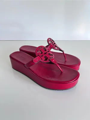 Tory Burch Miller Platform Wedge Sandals Leather Red 8.5 thumbnail 2
