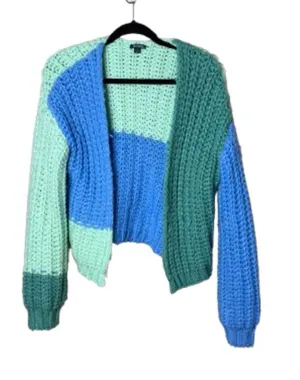 WILD FABLE Colorblock Open Chunky Knit Cardigan Size Small Blue Green thumbnail 1