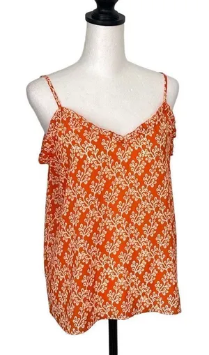 LOFT‎ Tank Top Orange Pattern Ruffle Size Medium Petite New thumbnail 1