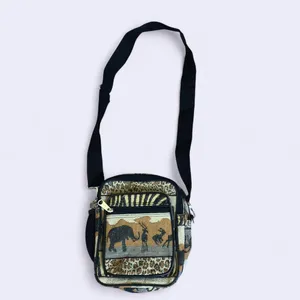 Safari African Jungle Animal Crossbody Messenger Belt Fanny Pack Bag Purse Travel Tapestry Brown Black Zip #Boho #Western #Festival #Rave #Hippie Giraffe Elephant Deer Antelope Measurement in pics thumbnail 2