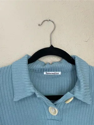 Reformation Peggy Two Piece Set Size Small Turquoise Polo Crop Top and Skirt thumbnail 4