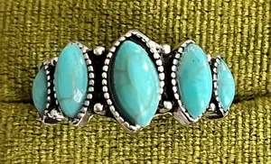 Boho/Chic Blue Turquoise Cluster DesignStainless Steel Silver Statement Ring S 6 thumbnail 1