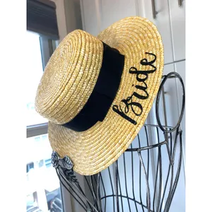 Bride Custom Wicker Straw Hat w/ Black Bow Hand Painted Vynl thumbnail 6