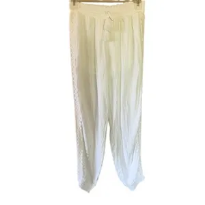 Ocean Drive White Crochet Trim Boho Beach Cover Up Pants Women's Medium thumbnail 2