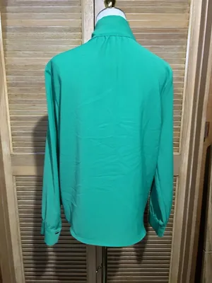ZARA Green Chiffon Polyester Collared Tie Neck Button Blouse Long Sleeve M thumbnail 11