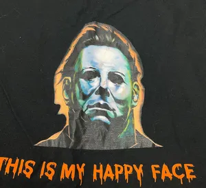 Fruit of the Loom Michael Myers This Is My Happy Face Black Short Sleeve Pocket Tee Size Small thumbnail 4