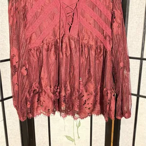 Taylor & Sage COPY - Layson Elegant Lace Women's Top in burgundy red blouse thumbnail 2