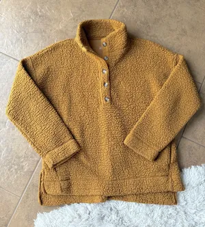 Aerie Tan Sherpa Quarter Snap Pullover Sweater thumbnail 1