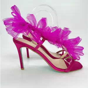 Betsey Johnson Devon Pink Tulle Ruffle Heels Sandals 7.5 Wedding Party‎ Barbie thumbnail 4